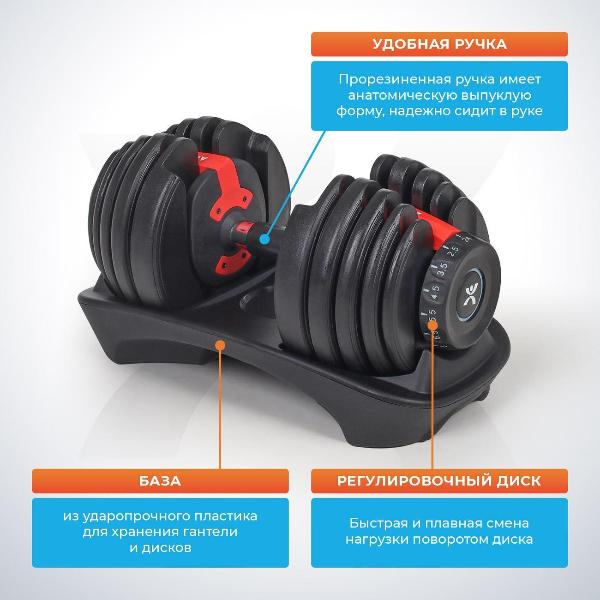 Изображение товара Гантель Atletika24 регулируемые разборные от 2,5 до 24 кг