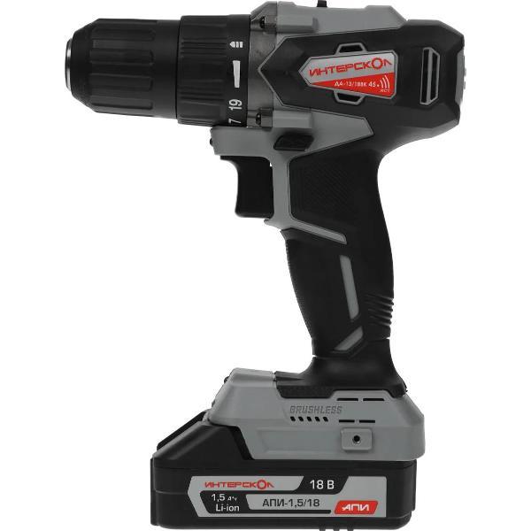 Изображение товара Дрель-шуруповерт ИНТЕРСКОЛ ДА-13/18ВК (кейс, 2 аккум. 1,5Ач, ЗУ), 575.1.2.70
