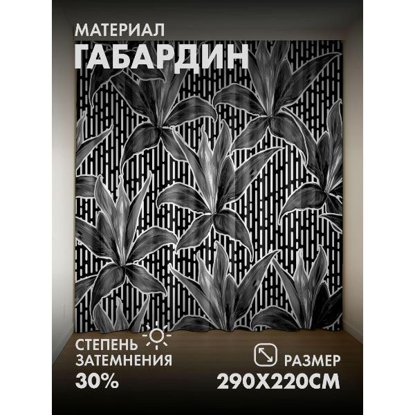 Изображение товара Фотошторы 365home Черно-белый узор: листья на фоне (FP11212426)