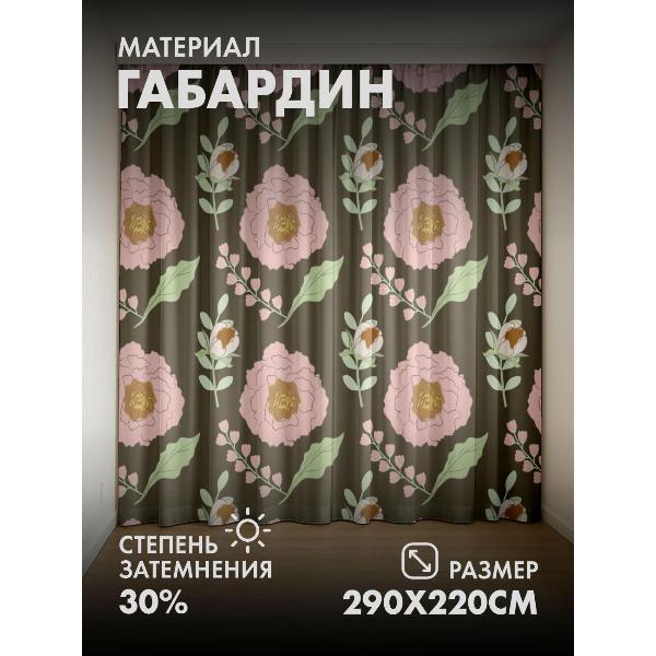 Изображение товара Фотошторы 365home Розовые пионы, зелёные листья (FP149629643)