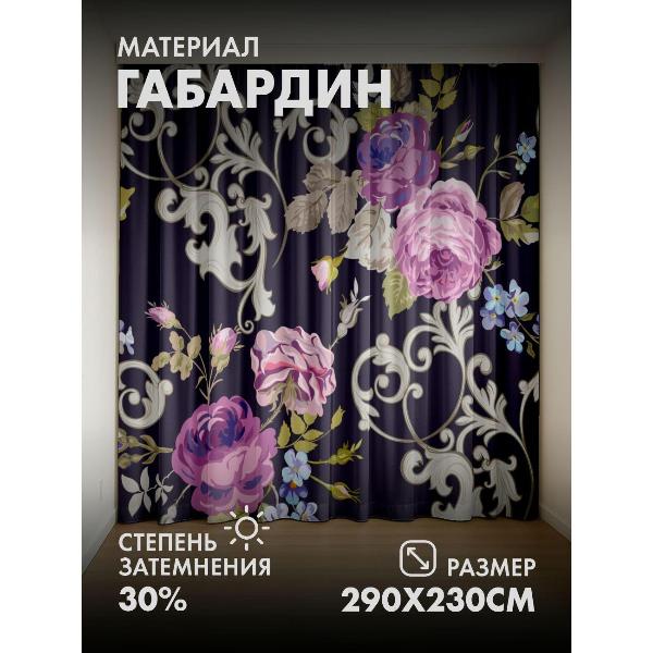 Изображение товара Фотошторы 365home 3D Темный фон, розы, завитки, мелкие