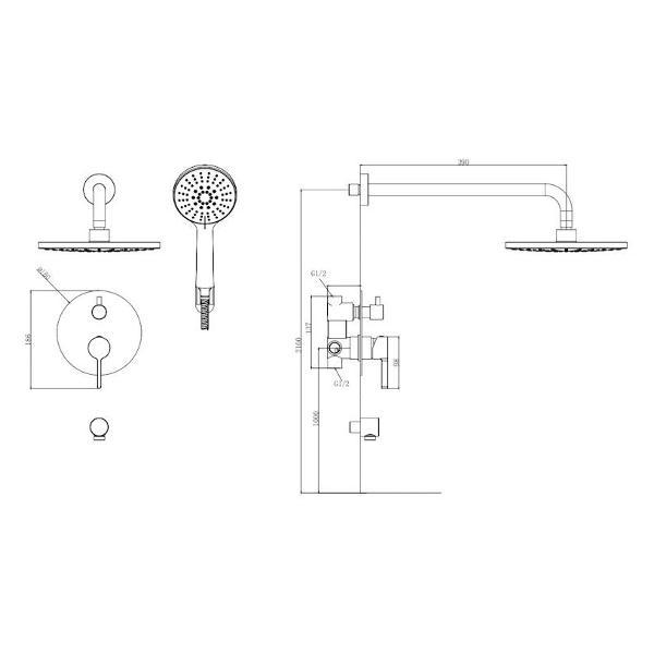 Изображение товара Душевая система VODA VSLB Set_3in1