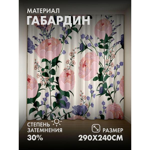 Изображение товара Фотошторы 365home Розовые пионы, фиолетовые цветы (FP2500208)