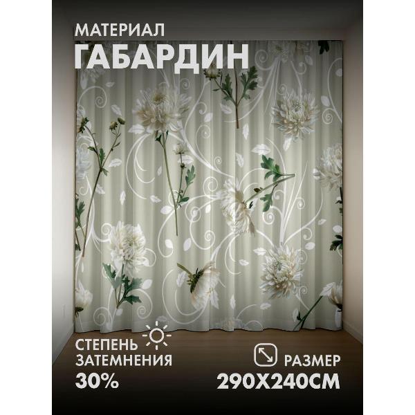 Изображение товара Фотошторы 365home Белые хризантемы с завитками (290FP_240_FP4120469