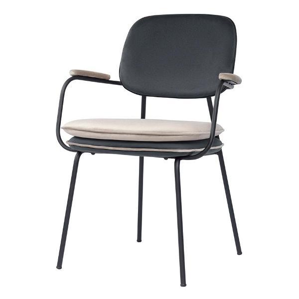 Изображение товара Стул обеденный Bergenson Bjorn с подлокотниками и контрастным кантом Pea, велюр, темно-серый/бежевый