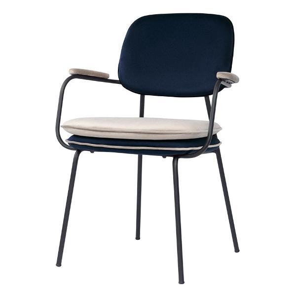 Изображение товара Стул обеденный Bergenson Bjorn с подлокотниками и контрастным кантом Pea, велюр, темно-синий/бежевый