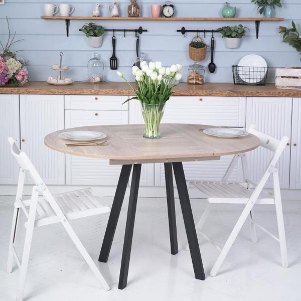 Изображение товара Стол обеденный Frenesie Элип профиль кухонный круглый раздвижной, лдсп дуб сонома, 85х85/120х75 см. Изображение товара Стол обеденный Frenesie Элип профиль кухонный круглый раздвижной, лдсп дуб сонома, 85х85/120х75 см.