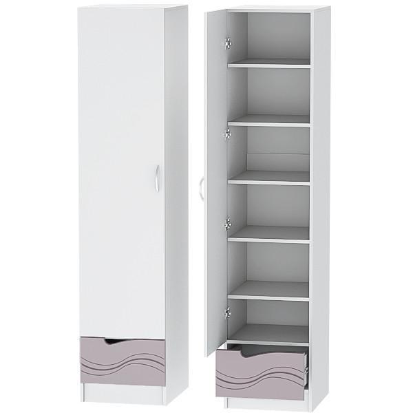 Изображение товара Шкаф распашной Диал Детский Пенал МДФ, с ящиком на роликовых направляющих, Белый/Ирис (Волна) Изображение товара Шкаф распашной Диал Детский Пенал МДФ, с ящиком на роликовых направляющих, Белый/Ирис (Волна)