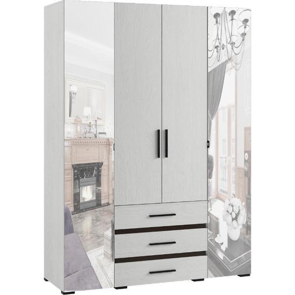 Изображение товара Шкаф распашной Domani 4-х створчатый с зеркалами и ящиками, Ясень анкор светлый/Венге