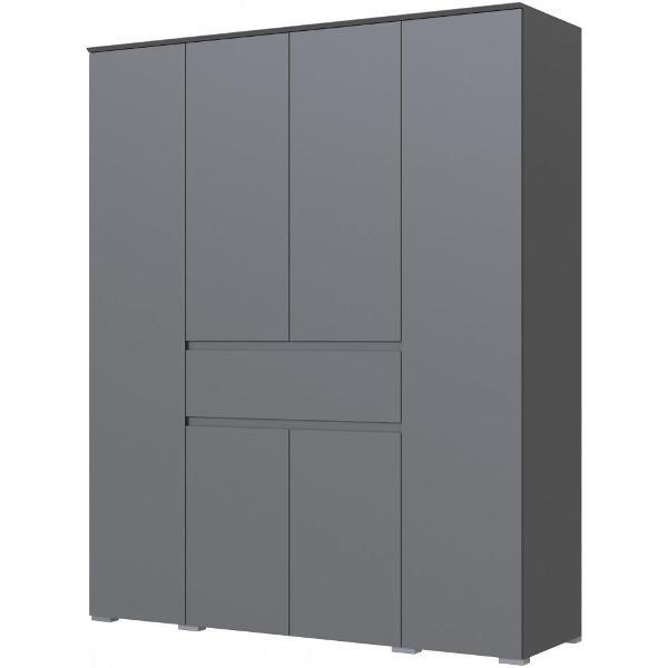Изображение товара Шкаф распашной ТЭКС мебель четырехстворчатый с двумя штангами, 7 полками и ящиком, ЛДСП, графит серый
