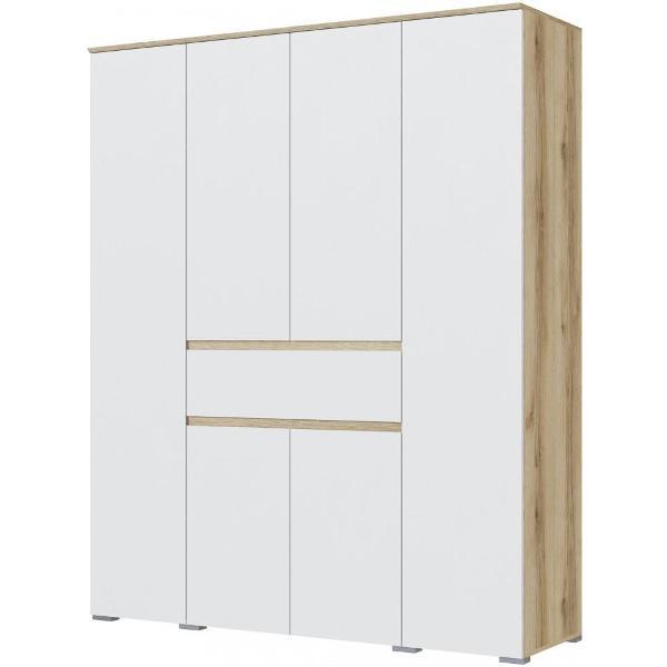 Изображение товара Шкаф распашной ТЭКС мебель четырехстворчатый с двумя штангами, 7 полками и ящиком, ЛДСП, делано/белый