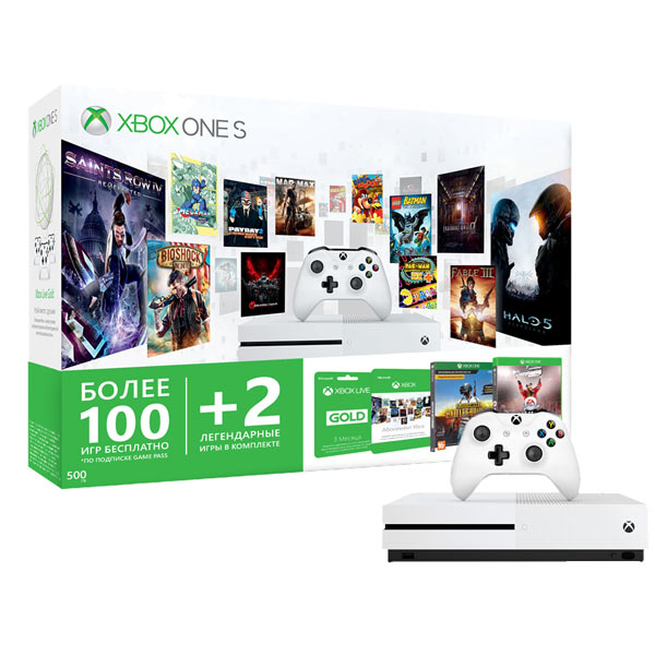 Игровая консоль Xbox One Microsoft S 500GB+игр.абон.на 3м.+Xbox LIVE 3м.+NHL16+PUBG