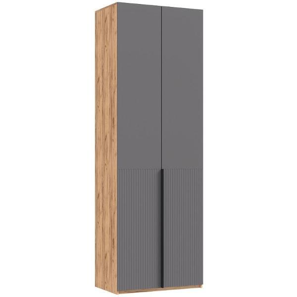 Изображение товара Шкаф распашной МИФ Мебель 2-х створчатый со штангой и полками внутри, Крафт золотой/Браш графит