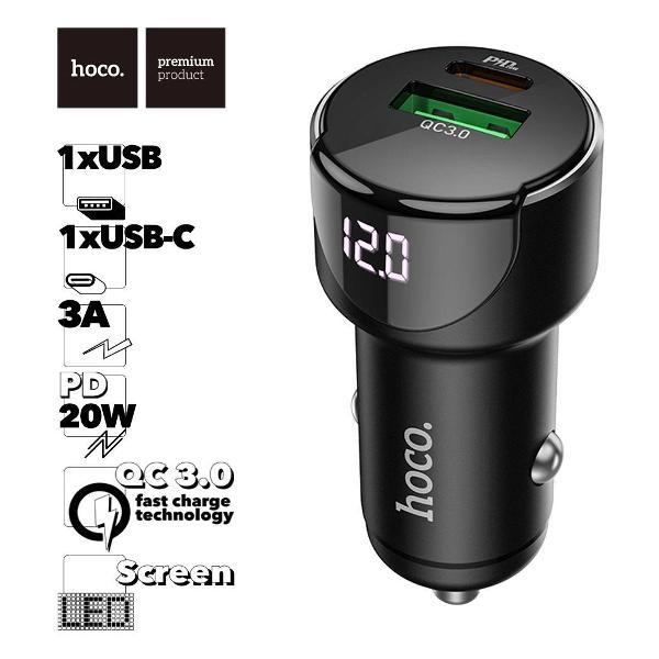Изображение товара Автомобильное ЗУ для смартфонов Hoco Z42 Light Road 1xUSB, 1xUSB-C, 3А, PD20W, QC3.0, LED дисплей Изображение товара Автомобильное ЗУ для смартфонов Hoco Z42 Light Road 1xUSB, 1xUSB-C, 3А, PD20W, QC3.0, LED дисплей