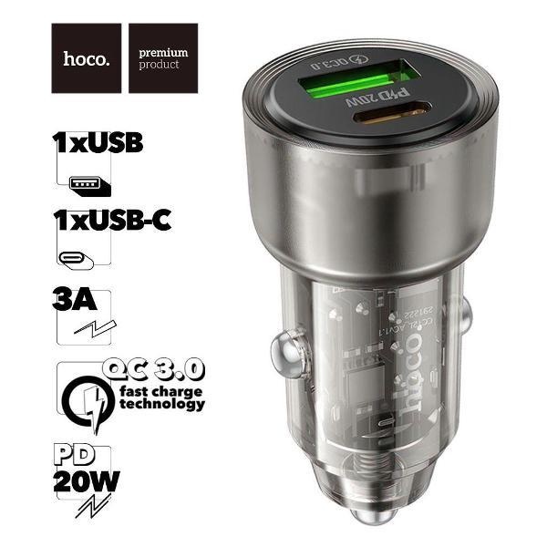 Изображение товара Автомобильное ЗУ для смартфонов Hoco Z52 Spacious 1xUSB, 1xUSB-C, 3А, 38W, PD20W, QC3.0 Изображение товара Автомобильное ЗУ для смартфонов Hoco Z52 Spacious 1xUSB, 1xUSB-C, 3А, 38W, PD20W, QC3.0