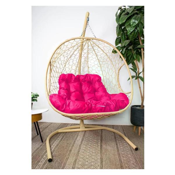 Изображение товара Кресло M-Group Подвесное кресло ДЛЯ ДВОИХ с ротангом бежевое, розовая