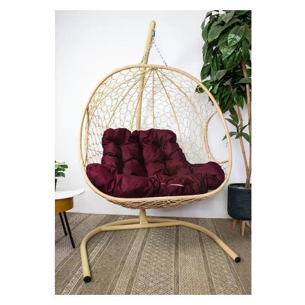 Изображение товара Кресло M-Group Подвесное кресло ДЛЯ ДВОИХ с ротангом бежевое, бордовая