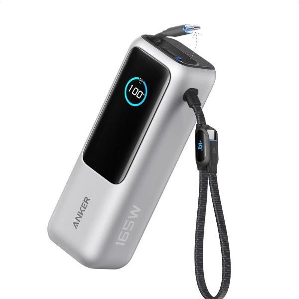 Изображение товара Внешний аккумулятор Anker 25K Mah 165W встроенный USB-C  и выдвижной кабель, серебристый