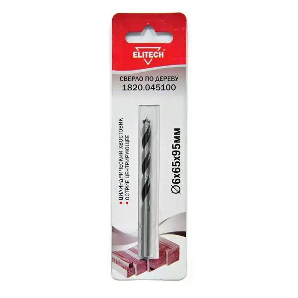 Изображение товара Сверло ELITECH Сверло спиральное по дереву 1820.045100 6x95 мм