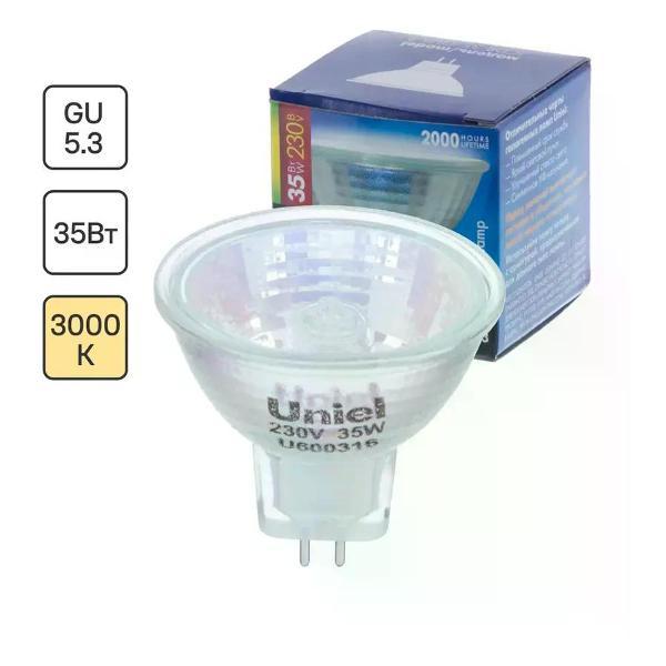 Изображение товара Умная лампочка Uniel Лампа галогенная GU5.3 35 Вт свет тёплый белый