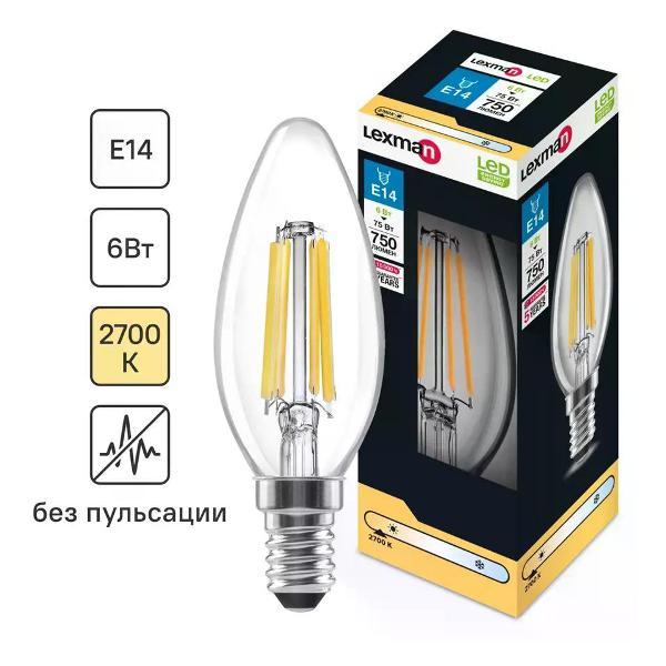 Изображение товара Умная лампочка Lexman Лампа светодиодная E14 6 Вт свеча 750 лм теплый белый свет Изображение товара Умная лампочка Lexman Лампа светодиодная E14 6 Вт свеча 750 лм теплый белый свет