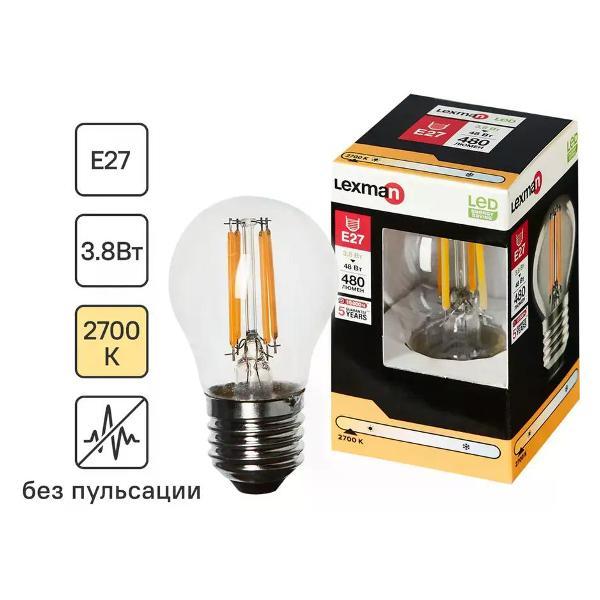 Изображение товара Умная лампочка Lexman Лампа светодиодная E27 4 Вт шар 400 лм теплый белый свет