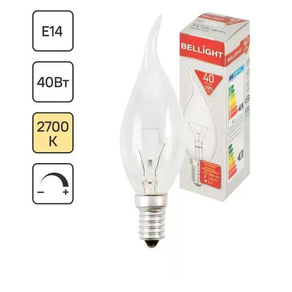 Изображение товара Умная лампочка BELLIGHT Лампа накаливания свеча на ветру E14 40 Вт свет тёплый белый