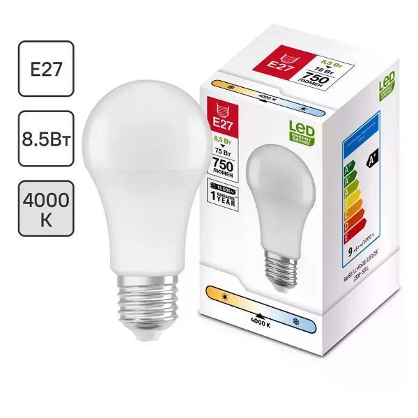 Изображение товара Умная лампочка нет бренда Лампа светодиодная E27 8.5 Вт груша 750 лм белый свет