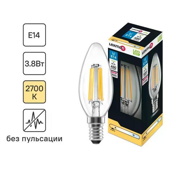 Изображение товара Умная лампочка Lexman Лампа светодиодная E14 4 Вт свеча 400 лм теплый белый свет