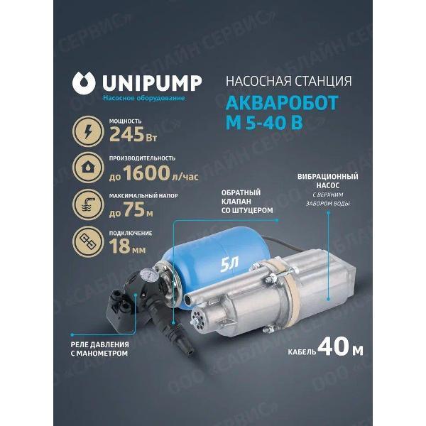 Изображение товара Насосная станция UNIPUMP Станция АКВАРОБОТ М - 5/5._голубой_серебристый_черно-серый_светло-синий