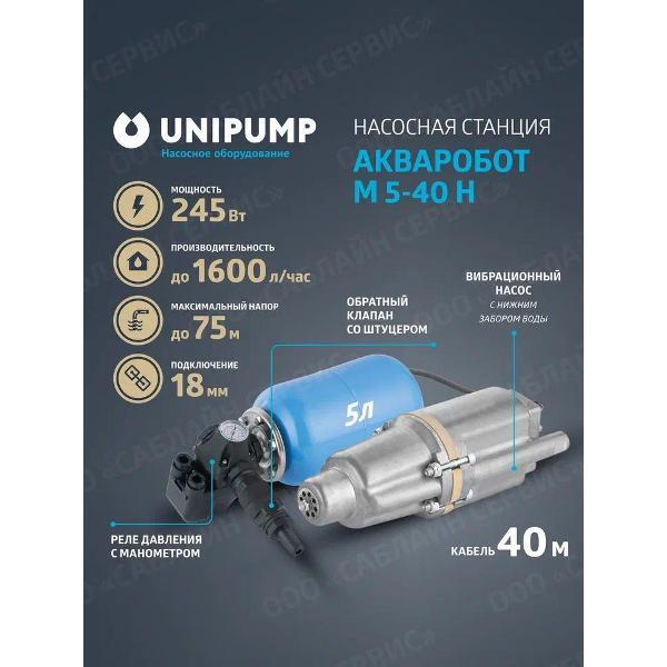 Изображение товара Насосная станция UNIPUMP Станция АКВАРОБОТ М - 5/5._голубой_серебристый_черный_серый металлик