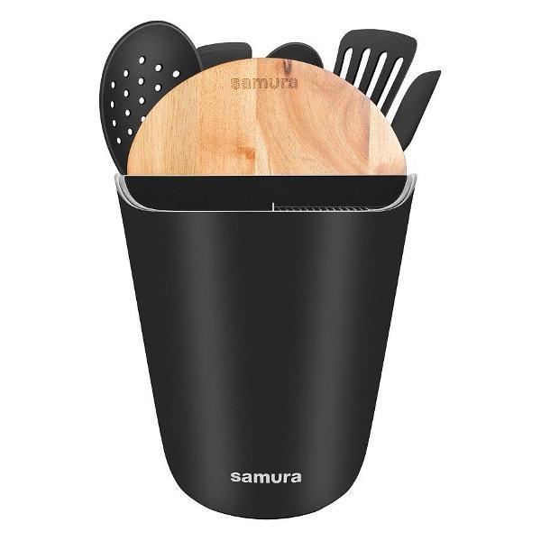 Изображение товара Набор для приготовления роллов Samura SUH-01B/K Набор 7 в 1 Samura: подставка для ножей и аксессуаров, разд. доска, 5 кух. акс-в, Черная Изображение товара Набор для приготовления роллов Samura SUH-01B/K Набор 7 в 1 Samura: подставка для ножей и аксессуаров, разд. доска, 5 кух. акс-в, Черная