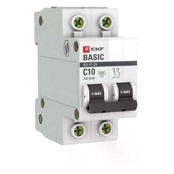 Изображение товара Автоматический выключатель EKF Выключатель автоматический 2п ВА 47-29 10А С