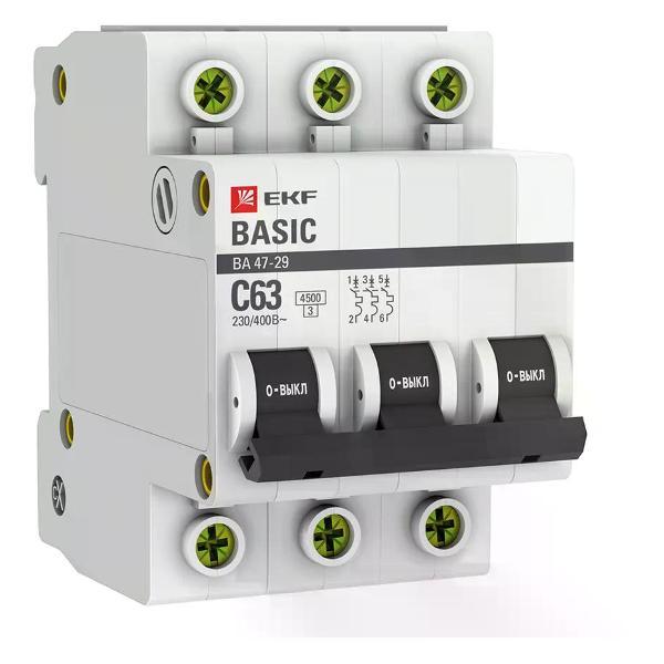 Изображение товара Автоматический выключатель EKF Выключатель автоматический 3п ВА 47-29 63А С