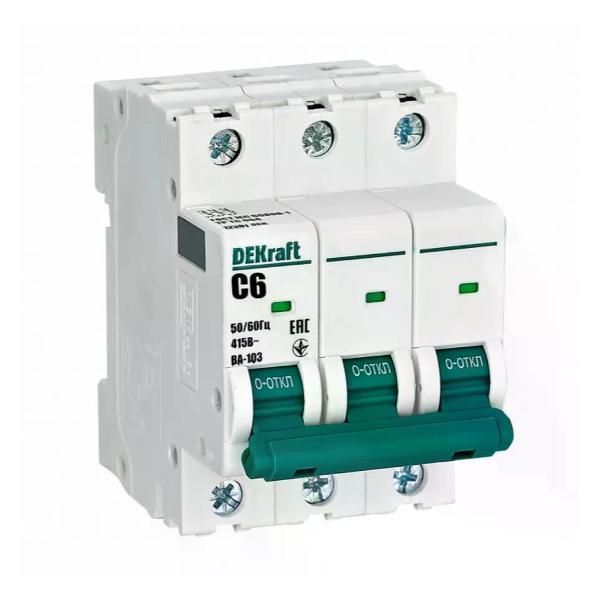 Изображение товара Автоматический выключатель DEKraft Выключатель автоматический 3п 4,5 кА 6 А С