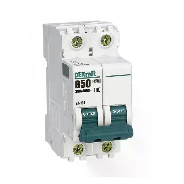 Изображение товара Автоматический выключатель DEKraft Выключатель автоматический 2п 4,5 кА 50 А B