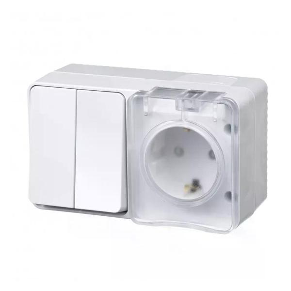 Изображение товара Выключатель механический Schneider Electric Выключатель двухклавишный с розеткой