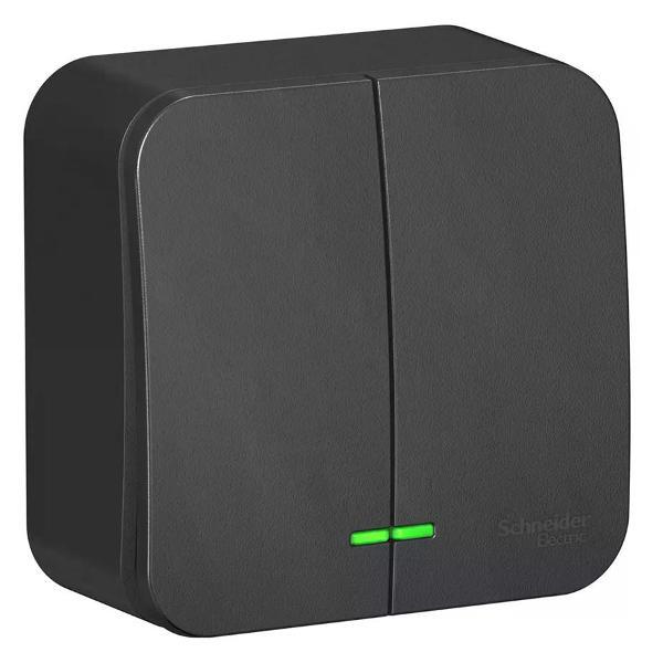 Изображение товара Выключатель механический Schneider Electric Выключатель двухклавишный накладной с подсветкой