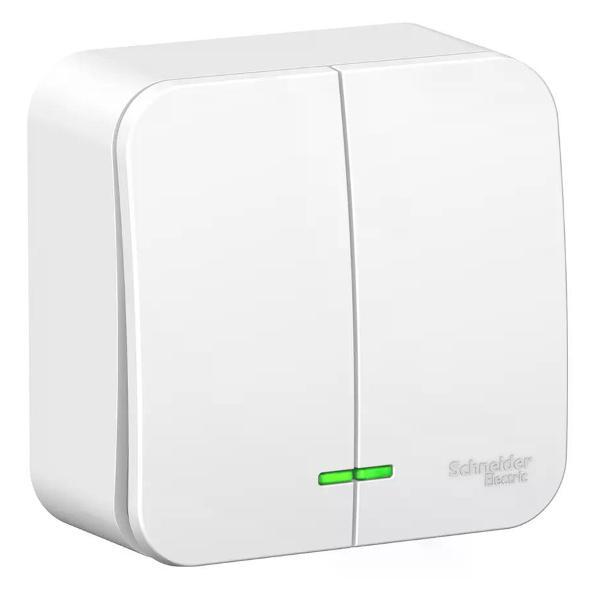 Изображение товара Выключатель механический Schneider Electric Выключатель двухклавишный накладной с подсветкой