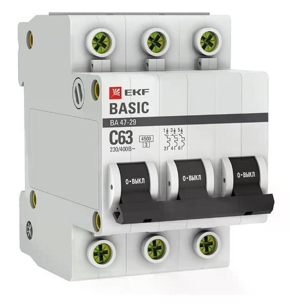 Изображение товара Автоматический выключатель EKF Выключатель автоматический 3п ВА 47-29 25А С