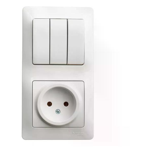Изображение товара Выключатель механический Schneider Electric Выключатель трёхклавишный + розетка