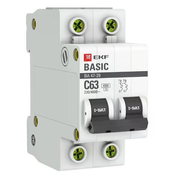 Изображение товара Автоматический выключатель EKF Выключатель автоматический 2п ВА 47-29 63А С