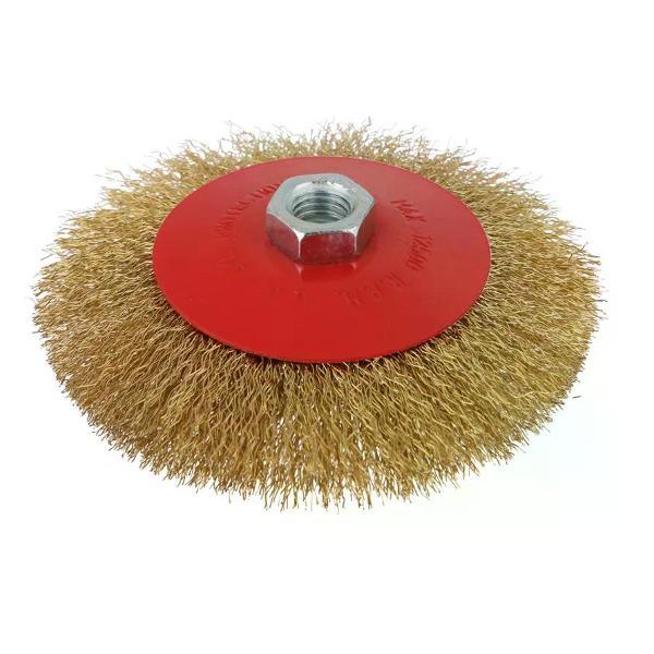 Изображение товара Щетка для УШМ DORN Щетка-насадка для УШМ латунированная тарелочная М14х125 мм