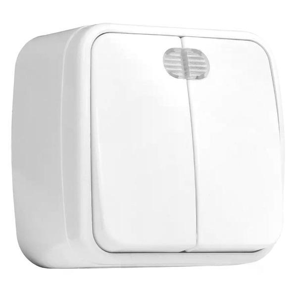 Изображение товара Выключатель механический EKF Выключатель двухклавишный накладной с подсветкой