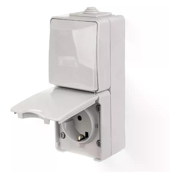 Изображение товара Выключатель механический ЭРА Выключатель одноклавишный накладной с розеткой