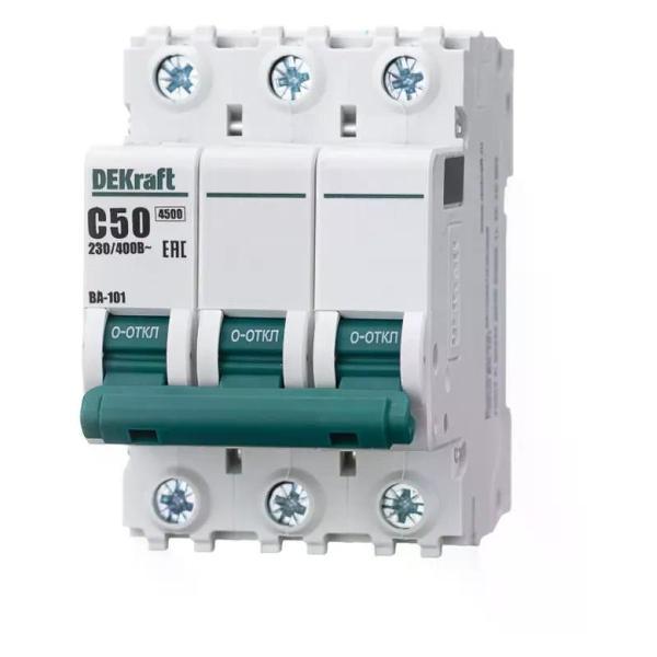 Изображение товара Автоматический выключатель DEKraft Выключатель автоматический 3п 4,5 кА 50 А С
