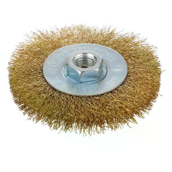 Изображение товара Щетка для УШМ DORN Щетка-насадка для УШМ латунированная плоская М14х100 мм