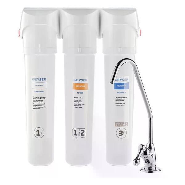 Изображение товара Проточный фильтр для очистки воды ГЕЙЗЕР Фильтр Смарт трехступенчатый для жесткой воды