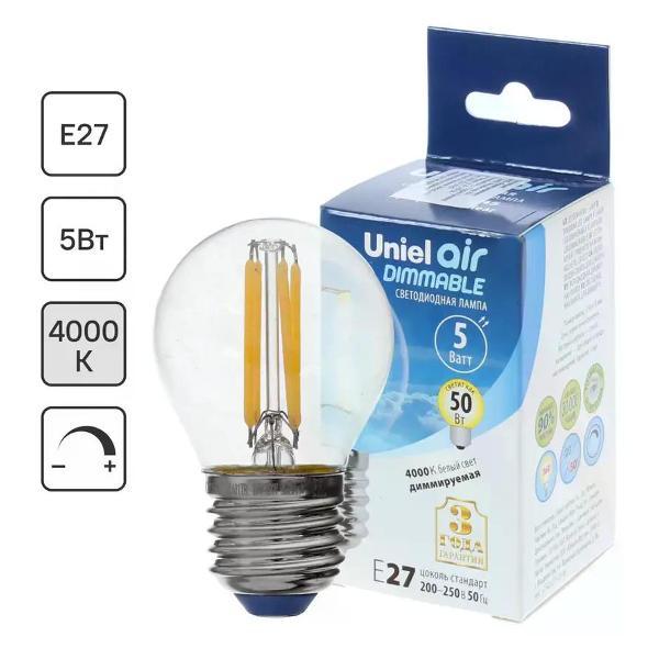 Изображение товара Умная лампочка Uniel Лампа светодиодная филаментная шар E27 5 Вт свет холодный