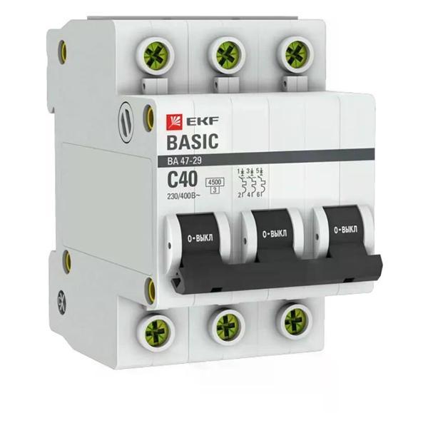 Изображение товара Автоматический выключатель EKF Выключатель автоматический 3п ВА 47-29 40А С